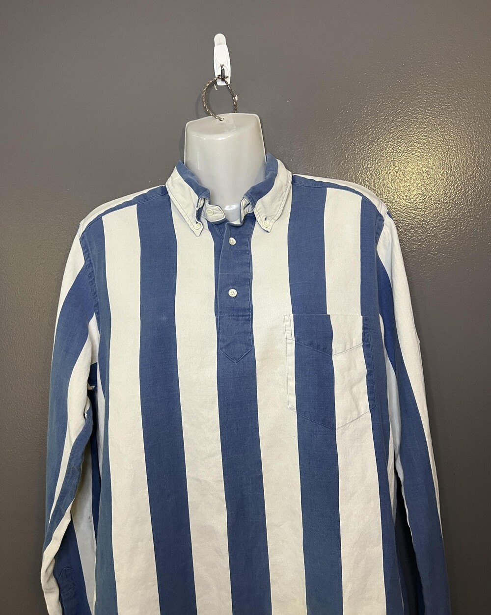 GANT Rugger Shirt Womens Small Blue White Stripe Pullover Button Down Casual